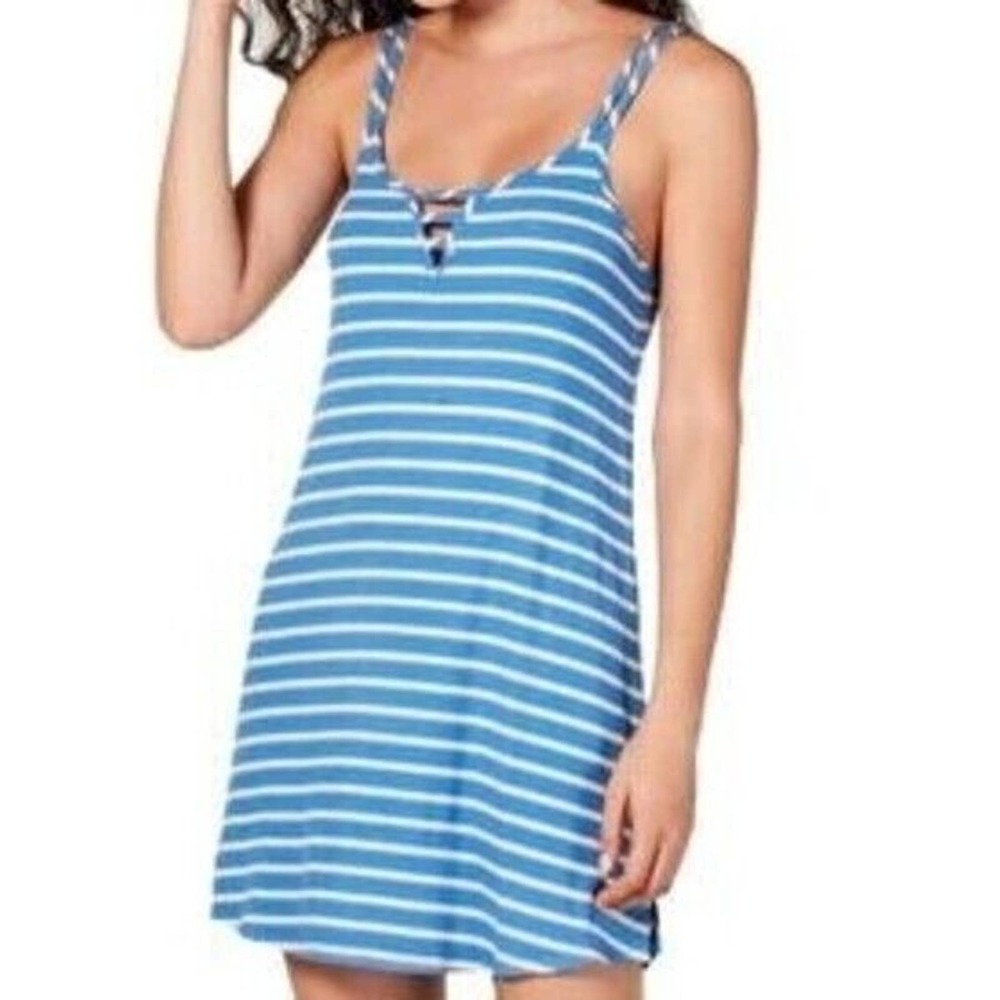 JENNI Ladder Front Scoop Neck Chemise Nightgown sz S‎ Small Blue Yellow
